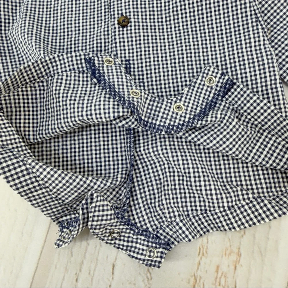 Carter’s 3M Gingham Romper +‎ Hat Baby Outfit Blue White Pre-Owned